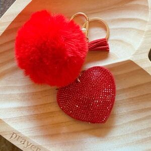 Red Heart Keychain with Pom Pom
